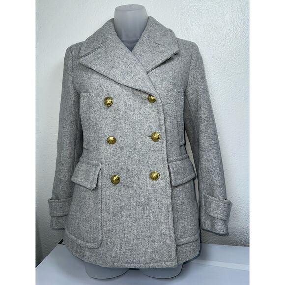 J Crew Sz 4P Majesty Peacoat Wool Blend Stadium Cloth Nello Gori Coat Gray - Picture 4 of 14